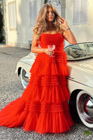 Load image into Gallery viewer, Glitter Beige Strapless Tulle Long Tiered Formal Dress with Slit