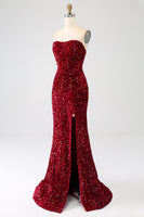 Load image into Gallery viewer, Royal Blue Strapless Sequins Long Mermaid Formal Dress With Slit