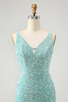 Load image into Gallery viewer, Sparkly Dark Blue Sequins Tight Short Formal Dress with Tassels