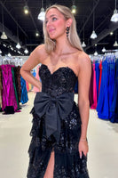 Load image into Gallery viewer, Sparkly White Bowknot Corset Tiered Long Formal Dress with Slit