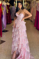 Load image into Gallery viewer, Sparkly Blue Sweetheart Corset Formal Dress with Slit
