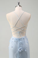 Load image into Gallery viewer, Blue Mermaid Tulle Long Corset Formal Dress with Appliques