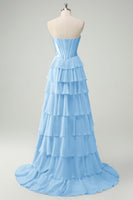 Load image into Gallery viewer, Spark Blue Corset Ruffled Long Formal Dress