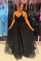Load image into Gallery viewer, Sparkly Black Beaded Corset A Line Long Formal Dress