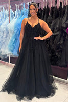 Load image into Gallery viewer, Sparkly Black Beaded Corset A Line Long Formal Dress