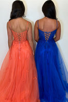 Load image into Gallery viewer, Orange Corset A Line Spaghetti Straps Long Formal Dress