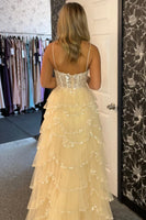 Load image into Gallery viewer, Sparkly Beige Corset Tiered Long Formal Dress with Appliques