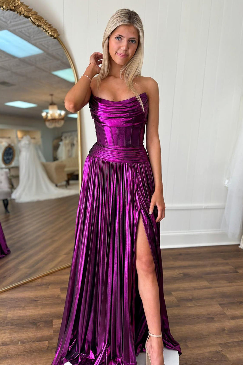 Queendancer Women Metallic Dark Purple Corset Formal Dress A Line