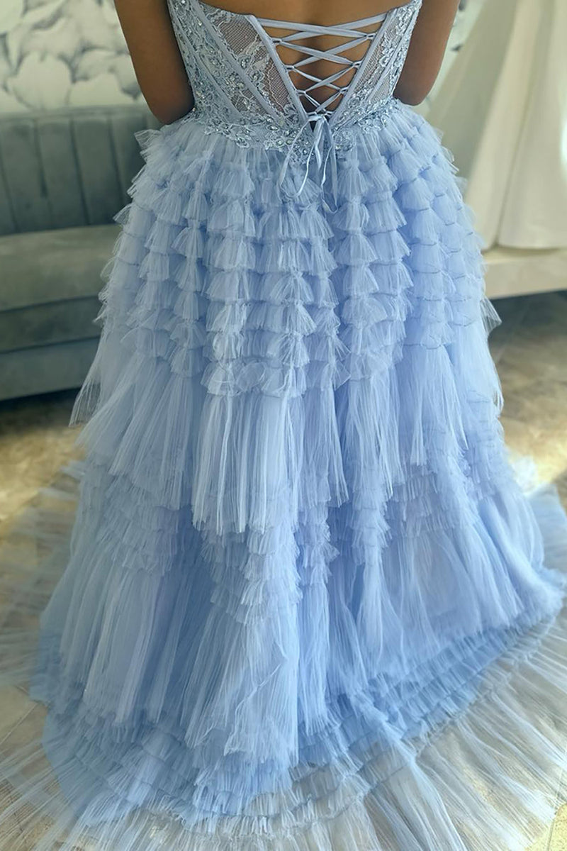 Light Blue A-Line Tiered Ball Dress with Corset main image 1