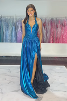 Load image into Gallery viewer, Sparkly Black Corset Metallic Formal Dress with Slit
