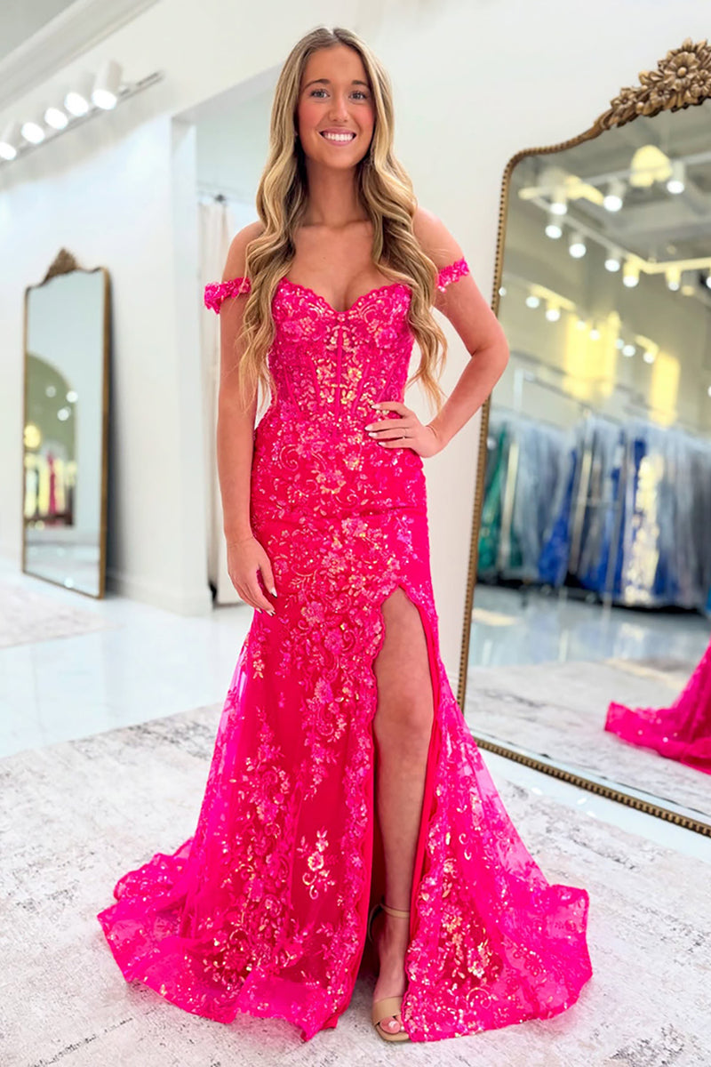 Load image into Gallery viewer, Fuchsia Corset Mermaid Long Formal Dress with Appliques