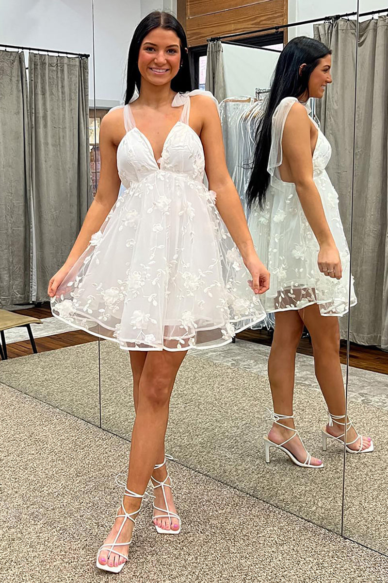 Load image into Gallery viewer, White Tulle Short Formal Dress with Appliques