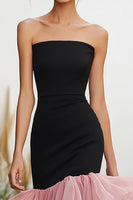 Load image into Gallery viewer, Black and Pink Sheath Strapless Ruffled Long Formal Dress