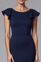 Load image into Gallery viewer, Elegant Navy Mermaid Boat Neck Long Formal Dress