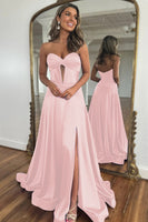 Load image into Gallery viewer, Royal Blue A-Line Corset Satin Long Formal Dress with Slit
