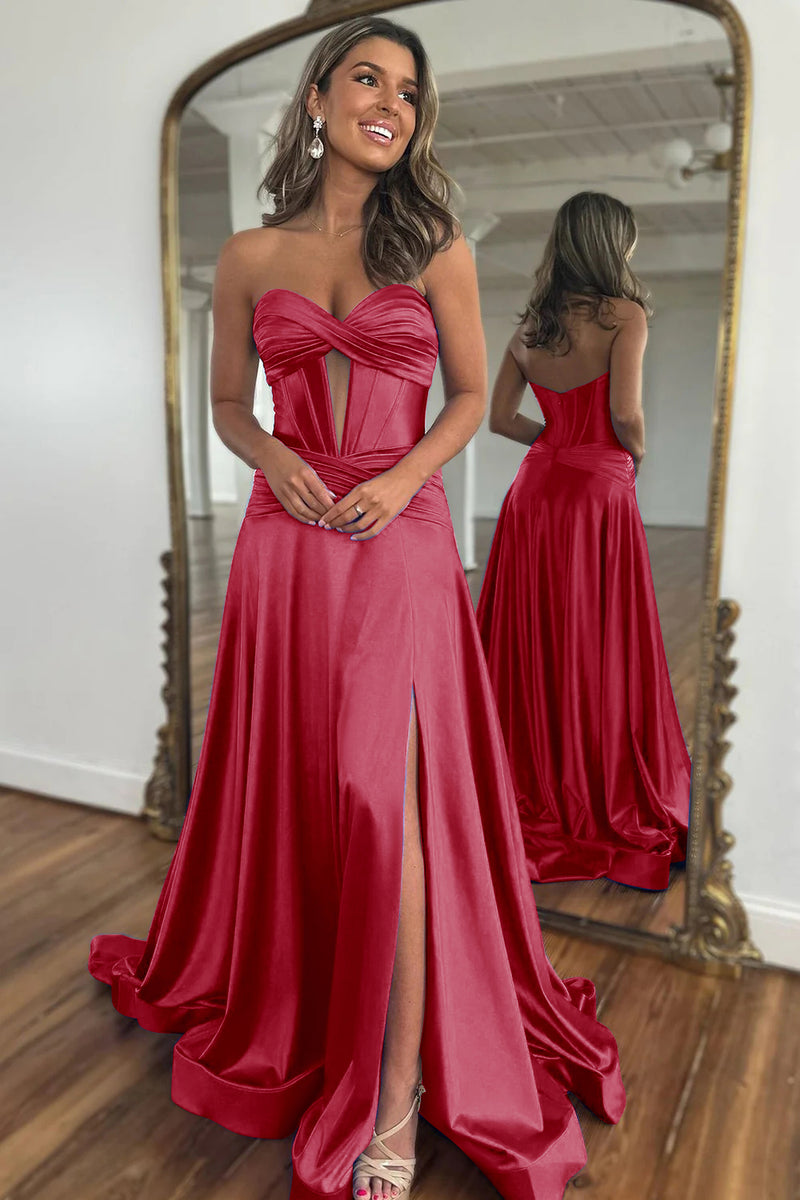 Load image into Gallery viewer, Royal Blue A-Line Corset Satin Long Formal Dress with Slit