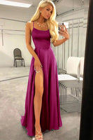 Load image into Gallery viewer, Royal Blue Backless Satin Long Formal Dress with Slit