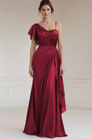 Load image into Gallery viewer, Grey Blue Satin Ruched Sheath Long Formal Dress
