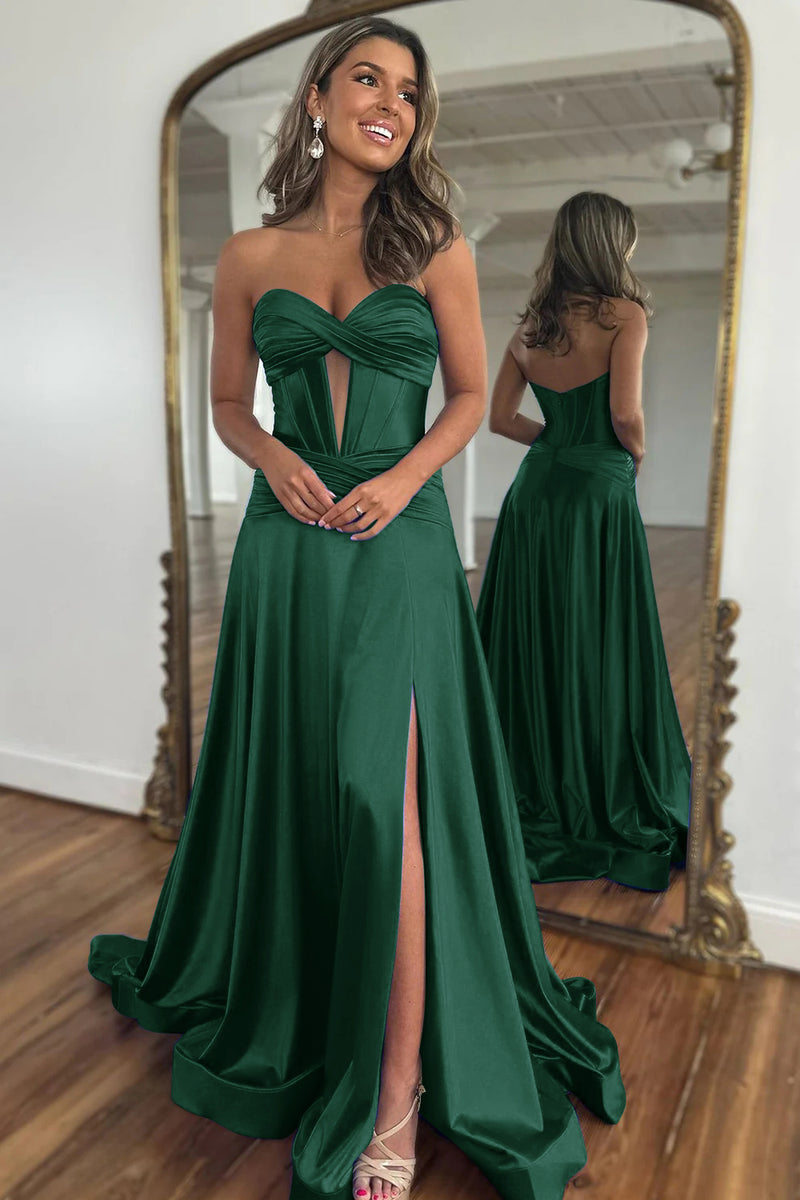 Load image into Gallery viewer, Royal Blue A-Line Corset Satin Long Formal Dress with Slit