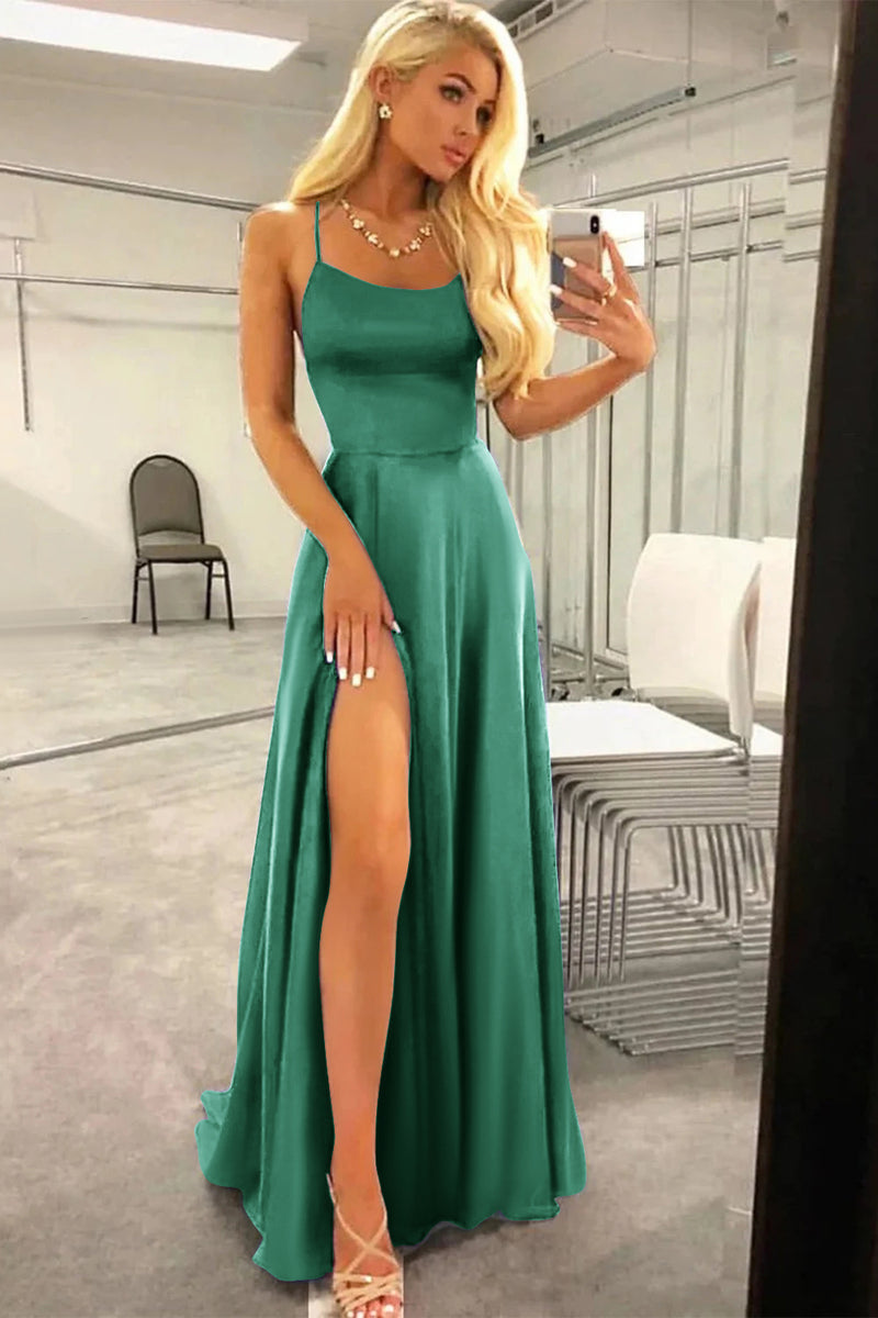 Load image into Gallery viewer, Royal Blue Backless Satin Long Formal Dress with Slit