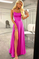 Load image into Gallery viewer, Royal Blue Backless Satin Long Formal Dress with Slit