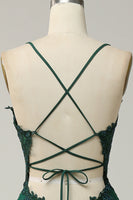 Load image into Gallery viewer, Dark Green Spaghetti Straps Tulle A Line Long Formal Dress with Appliques
