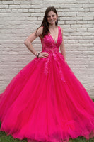 Load image into Gallery viewer, Red A-Line V-Neck Long Formal Dress With Appliques