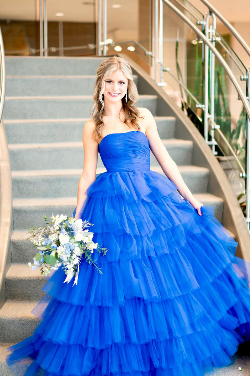 Load image into Gallery viewer, Hot Pink A-Line Tiered Tulle Long Formal Dress