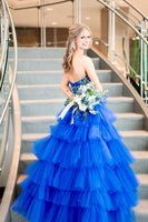 Load image into Gallery viewer, Hot Pink A-Line Tiered Tulle Long Formal Dress