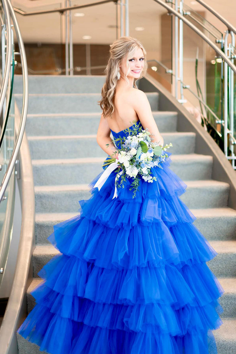 Load image into Gallery viewer, Hot Pink A-Line Tiered Tulle Long Formal Dress