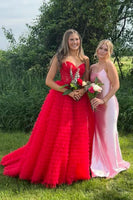 Load image into Gallery viewer, Pink Corset A-Line Sweetheart Tiered Long Formal Dress with Lace