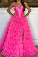 Load image into Gallery viewer, Black Corset Sweetheart A-Line Tiered Long Tulle Formal Dress with Slit