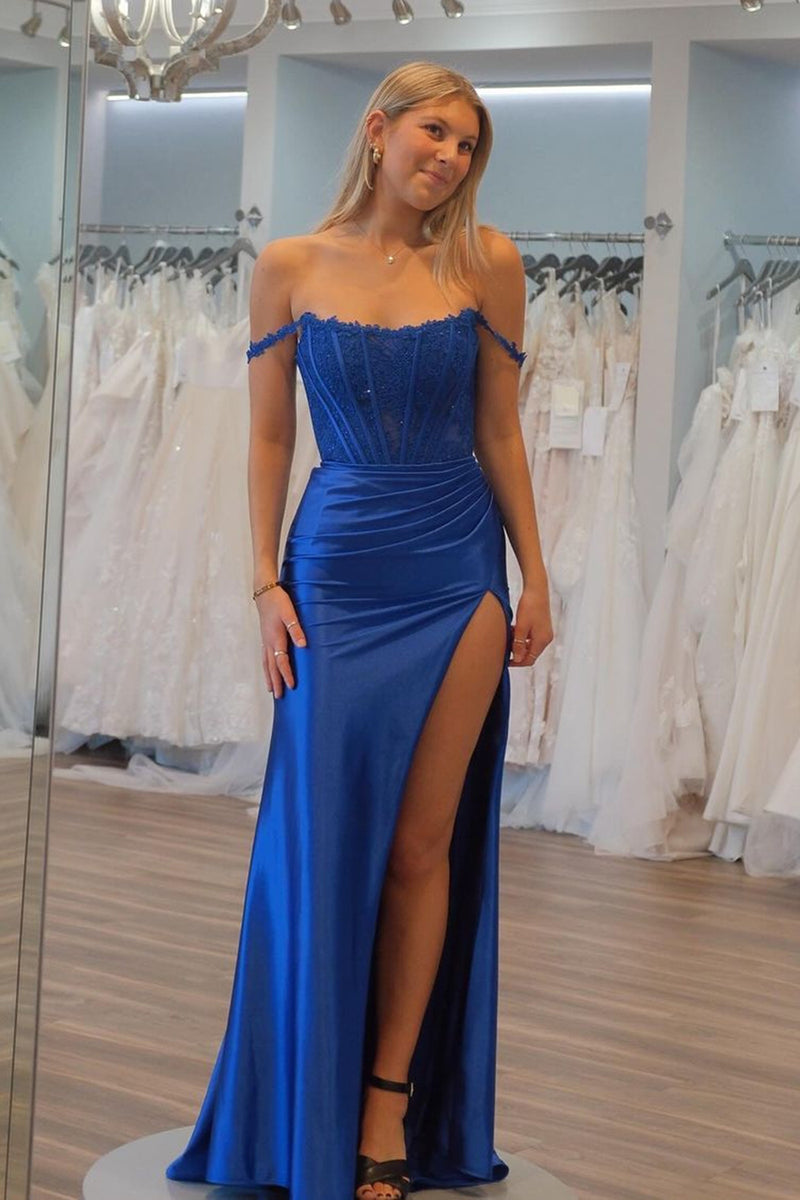 Royal Blue Queen Anne Long Sleeve Mermaid Slim-fit Formal Dress