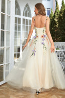Load image into Gallery viewer, Spaghetti Straps Green Long Formal Dress With 3D Flowers