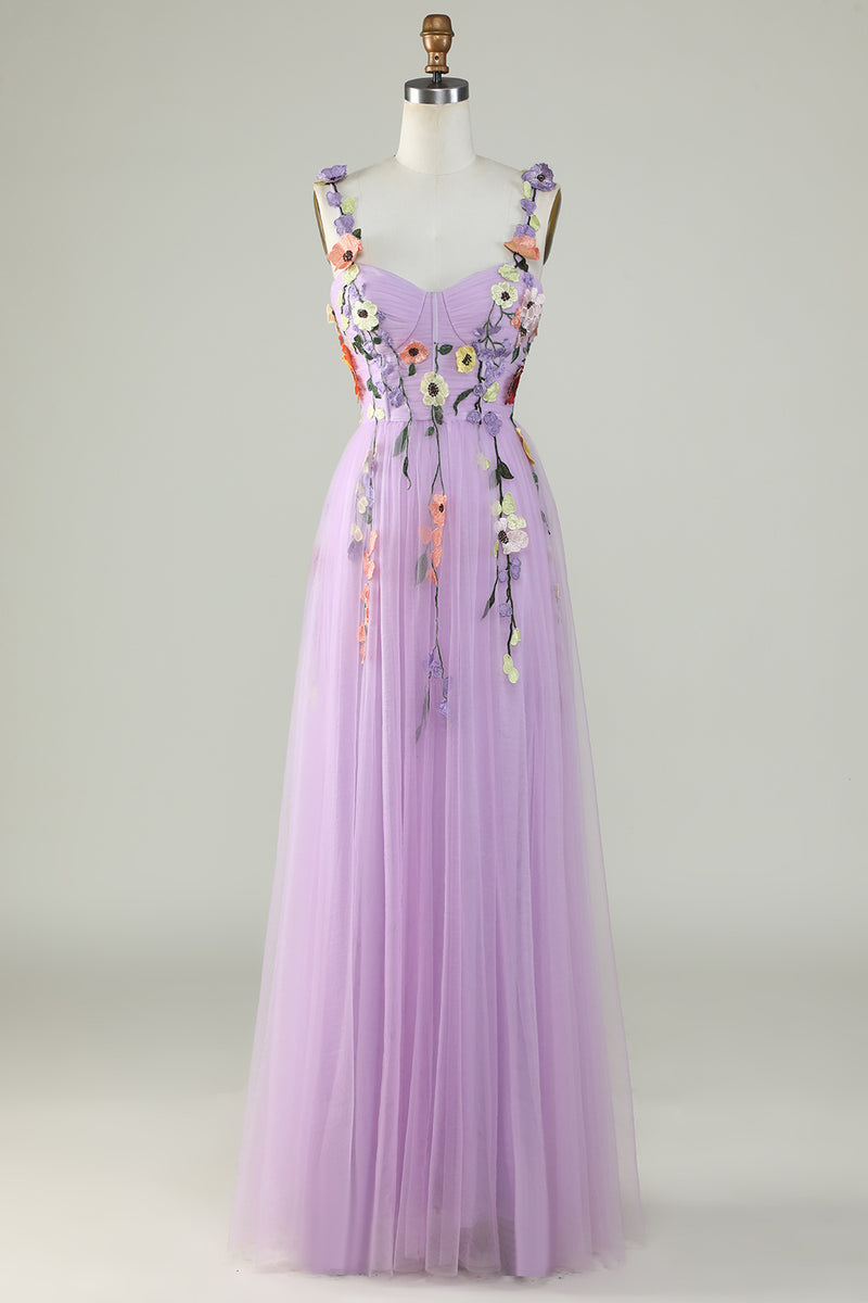 Load image into Gallery viewer, Spaghetti Straps Champagne Long Formal Dress With 3D Flowers