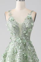 Load image into Gallery viewer, Sage A-Line Long Tulle Corset Formal Dress with Detachable Sleeves
