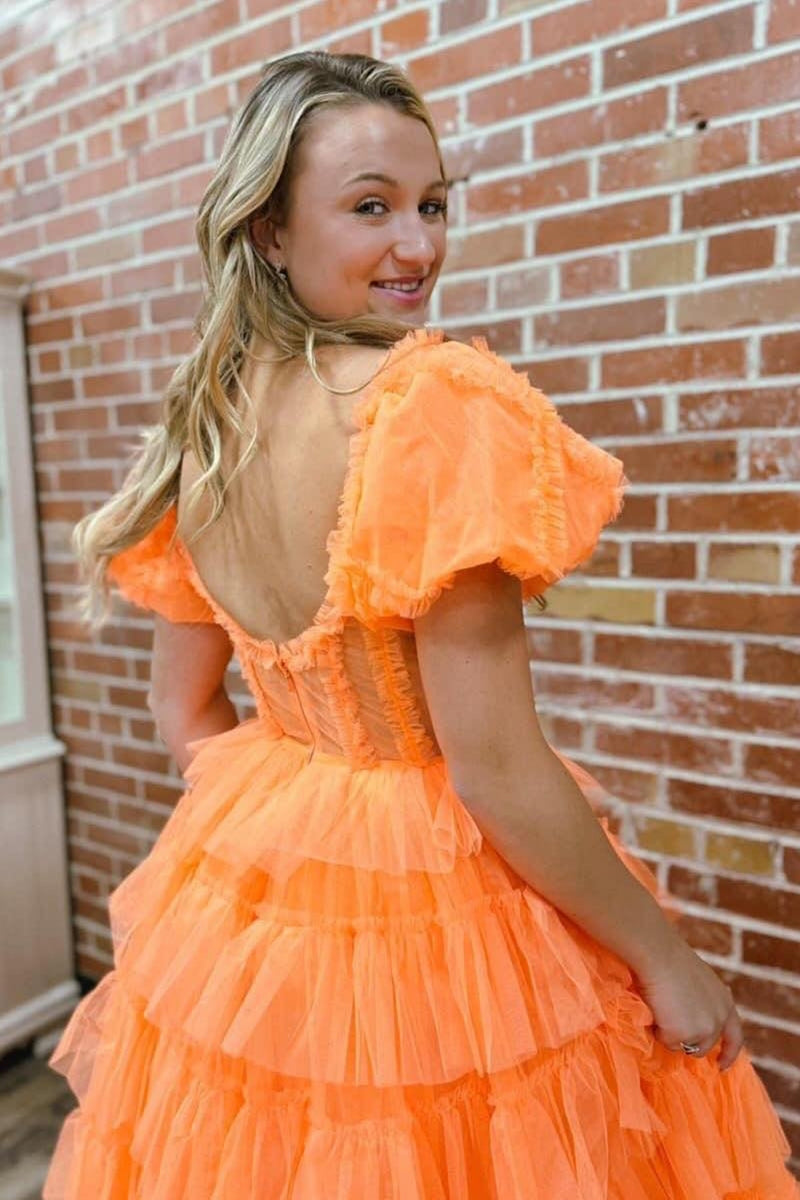 Load image into Gallery viewer, Orange Corset Off The Shoulder Tulle Long Formal Dress