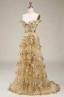 Load image into Gallery viewer, Pink Off The Shoulder Tiered Formal Dress