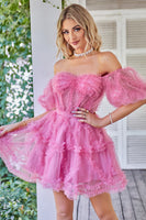 Load image into Gallery viewer, Blue Tulle Off The Shoulder Short Formal Dress