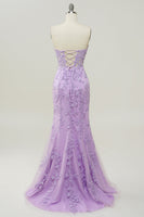Load image into Gallery viewer, Light Blue Sweetheart Lace-Up Long Mermaid Formal Dress with Appliques