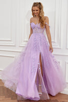 Load image into Gallery viewer, Light Green Off the Shoulder Formal Dress with Appliques