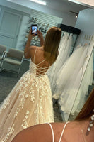 Load image into Gallery viewer, Red Spaghetti Straps Long Formal Dress with Appliques