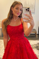 Load image into Gallery viewer, Red Spaghetti Straps Long Formal Dress with Appliques