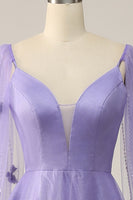 Load image into Gallery viewer, Glitter Purple A-Line Long Formal Dress with 3D Flowers