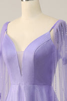 Load image into Gallery viewer, Glitter Purple A-Line Long Formal Dress with 3D Flowers