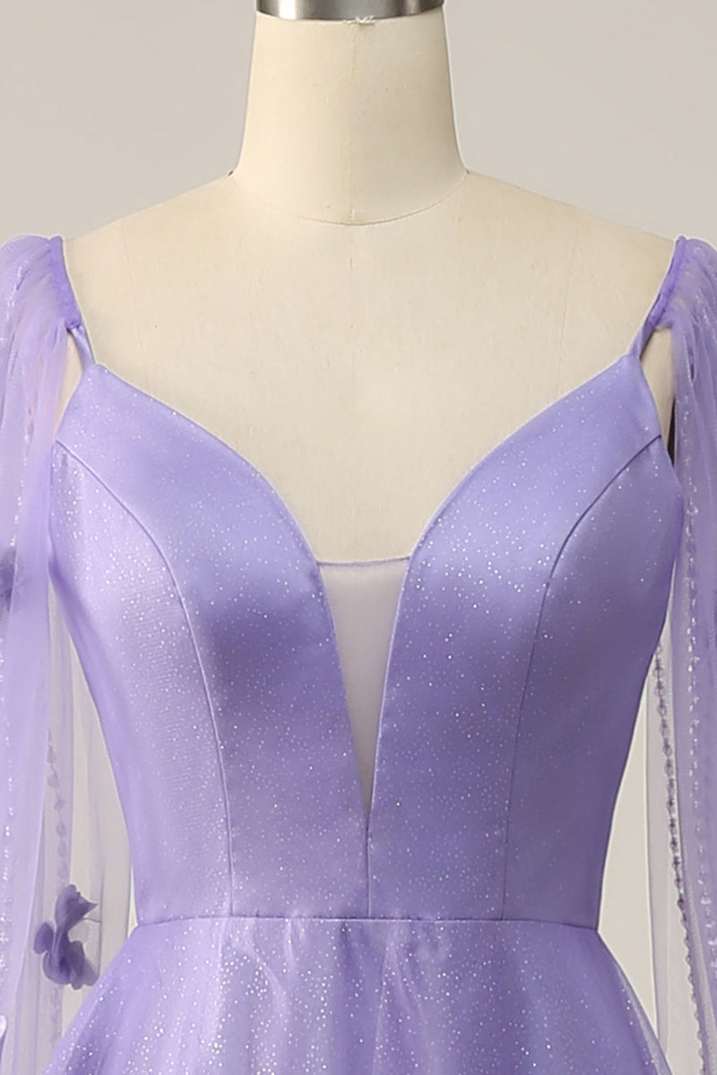 Load image into Gallery viewer, Purple Watteau Train Formal Dress With 3D Flowers
