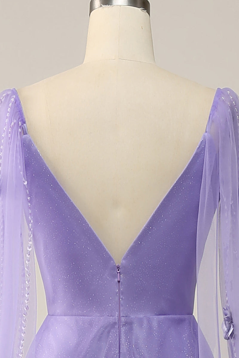 Load image into Gallery viewer, Purple Watteau Train Formal Dress With 3D Flowers