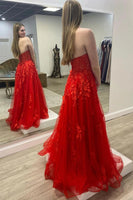 Load image into Gallery viewer, Black Corset A-Line Tulle Long Formal Dress with Lace