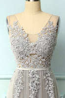 Load image into Gallery viewer, A-Line Grey Long Formal Dress with Appliques