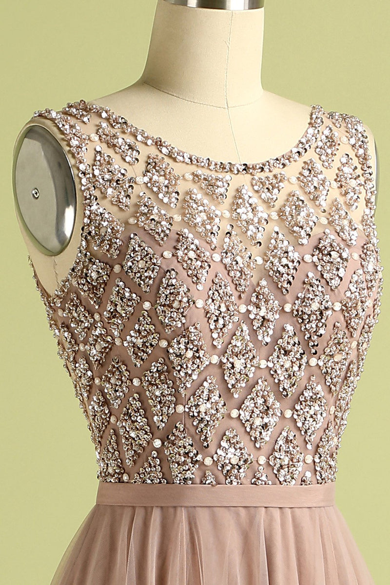 Load image into Gallery viewer, Tulle Pink Long Formal Dress with Beading